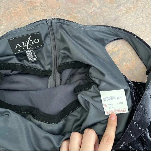 Vintage Algo Beaded Charcoal Velvet Maxi Dress Size 8 - Picture 4 of 9